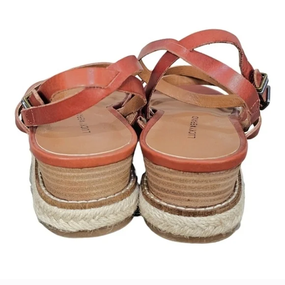 Lucky Brand Espadrille Sandals Womens Brown Leather Size 8.5 Boho Prairie Wedge - Picture 5 of 13